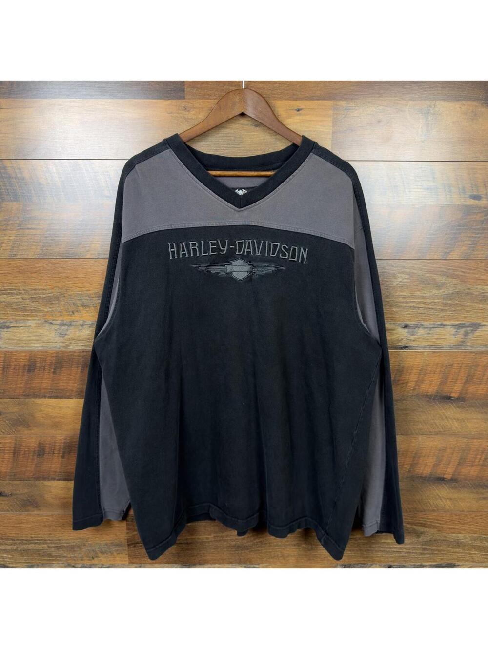 Harley-Davidson Black Gray V-Neck Pullover Sweatshirt 2XL